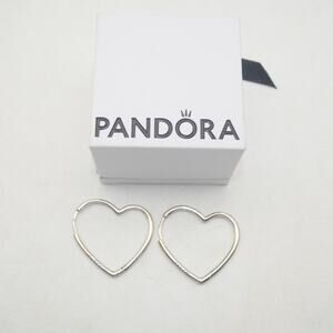 NEW Pandora Asymmetrical Heart Hoop Earrings Sterling Silver 297822